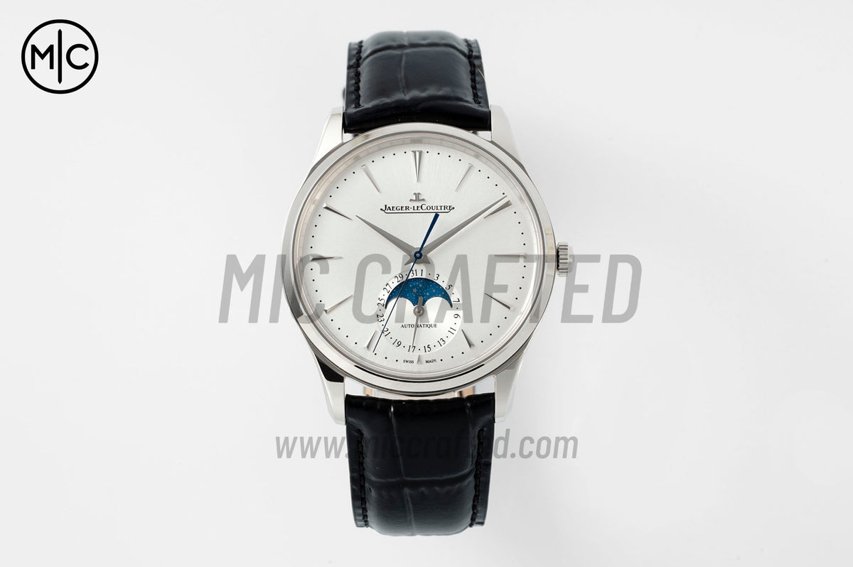 Master Ultra Thin Moon SS Silver Dial on Black Leather Strap – Premium Edition