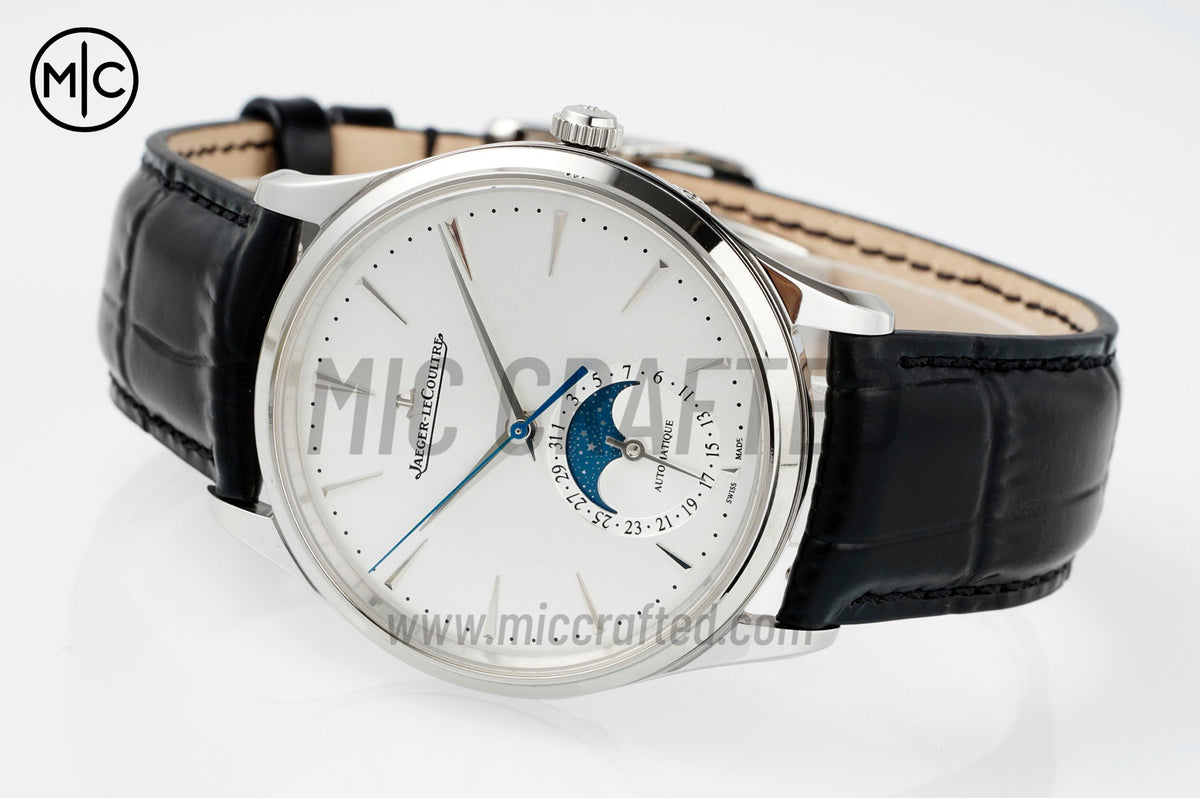 Master Ultra Thin Moon SS Silver Dial on Black Leather Strap – Premium Edition