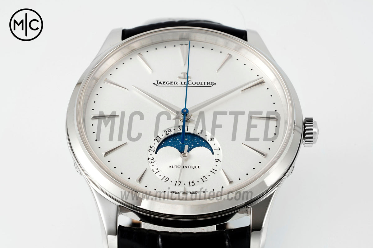 Master Ultra Thin Moon SS Silver Dial on Black Leather Strap – Premium Edition