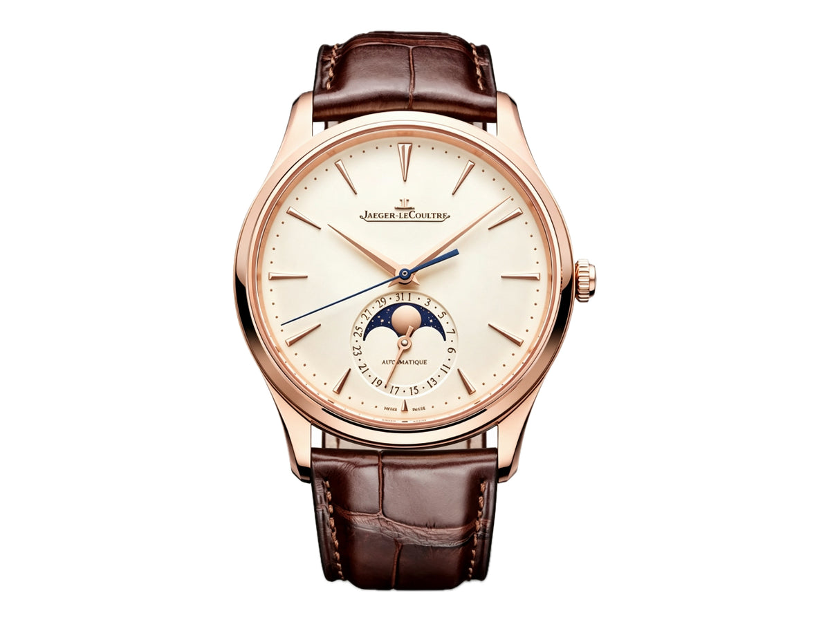 Master Ultra Thin Moon RG White Dial on Brown Leather Strap – Premium Edition