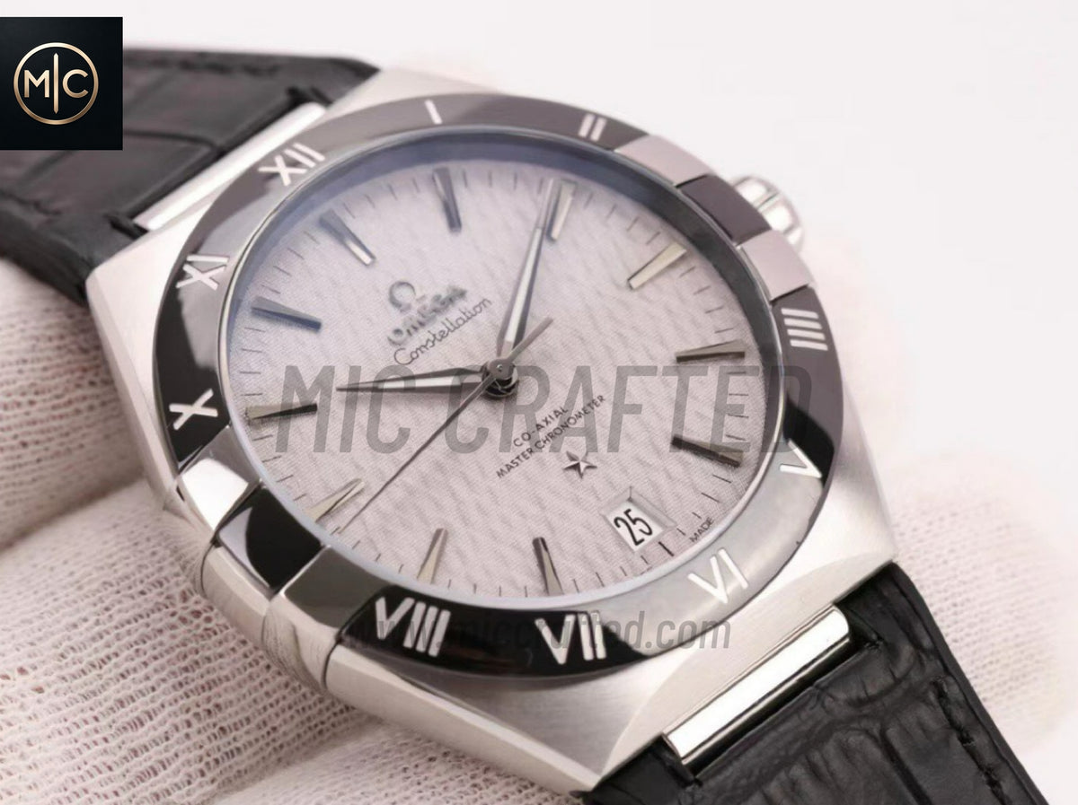 Constellation 41mm Black Ceramic Grey Dial on Leather Clad Rubber Strap – Premium Edition