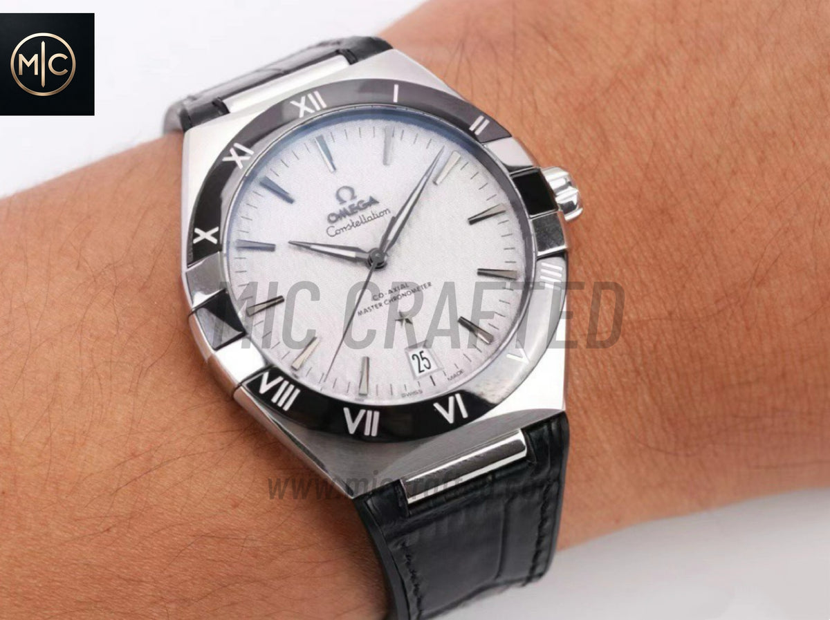 Constellation 41mm Black Ceramic Grey Dial on Leather Clad Rubber Strap – Premium Edition