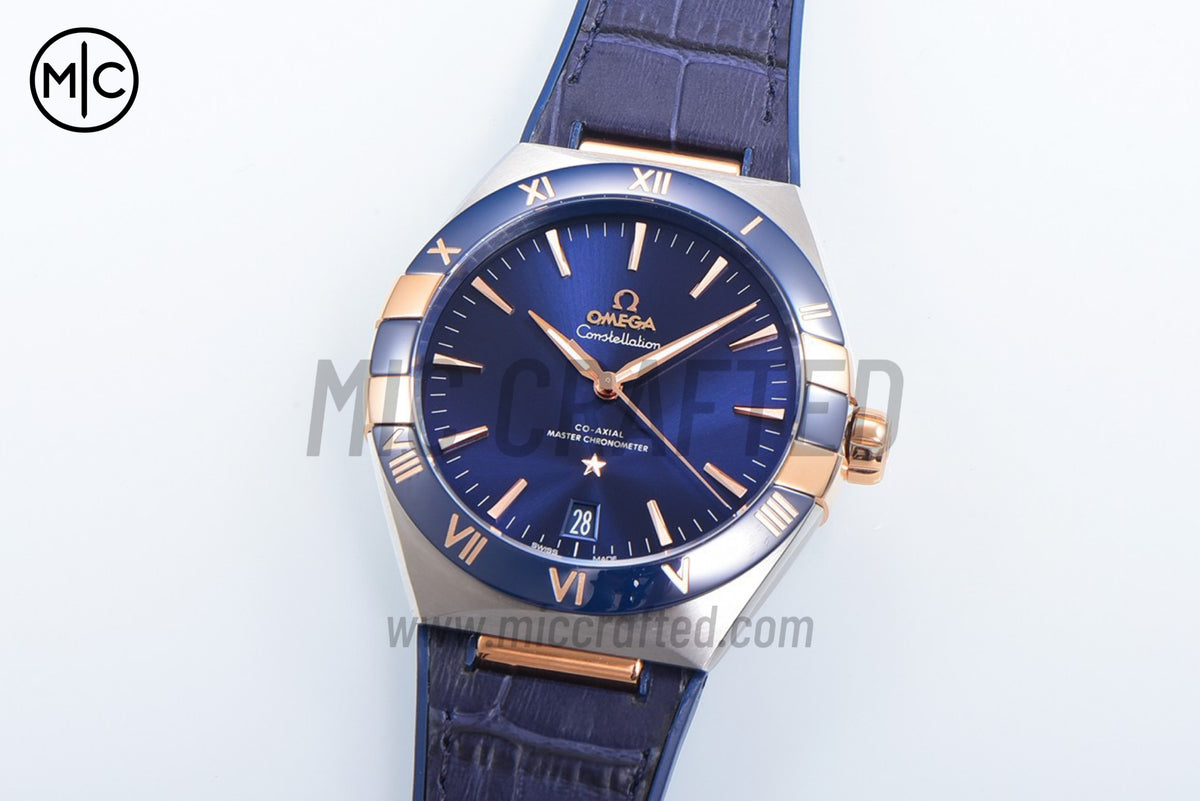 Constellation 41mm YG Blue Ceramic Blue Dial on Leather Clad Rubber Strap – Premium Edition