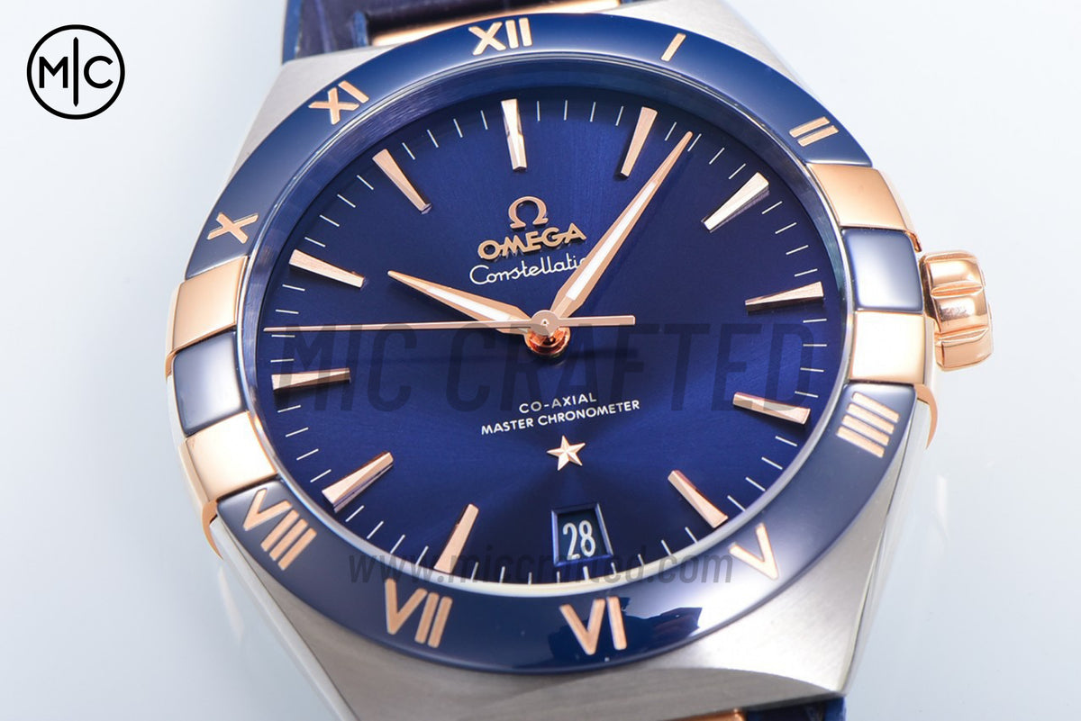 Constellation 41mm YG Blue Ceramic Blue Dial on Leather Clad Rubber Strap – Premium Edition