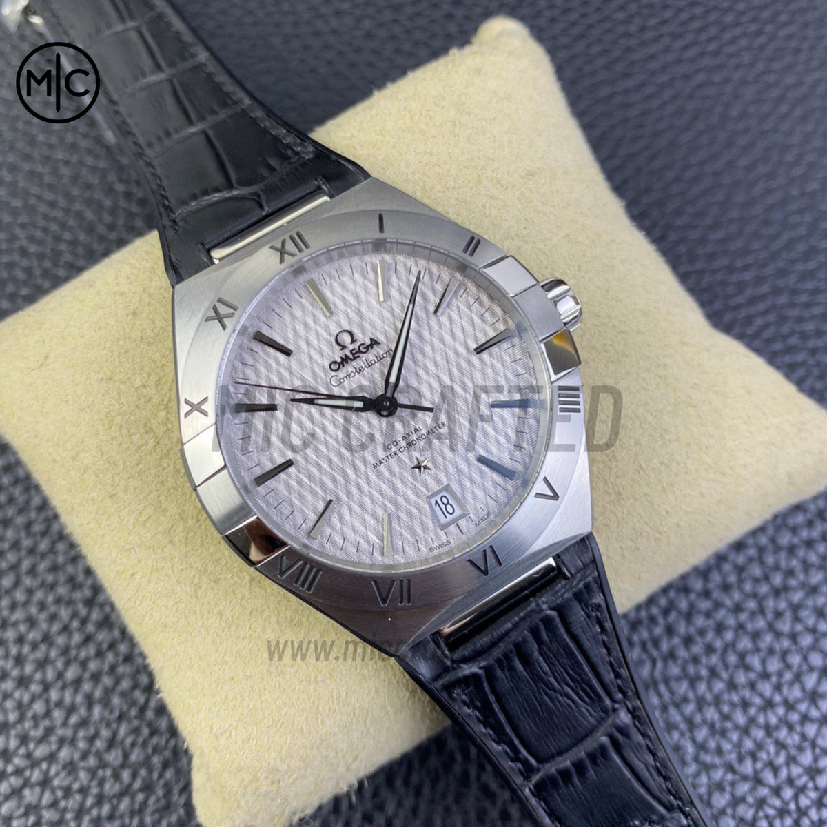 Constellation 41mm Grey Textured Dial on Leather Clad Rubber Strap – Premium Edition
