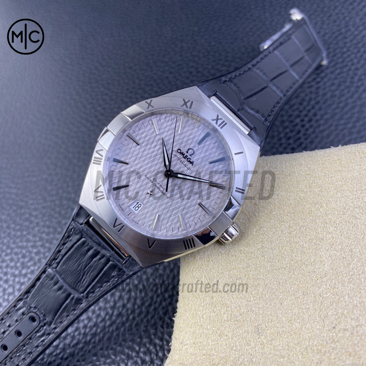 Constellation 41mm Grey Textured Dial on Leather Clad Rubber Strap – Premium Edition