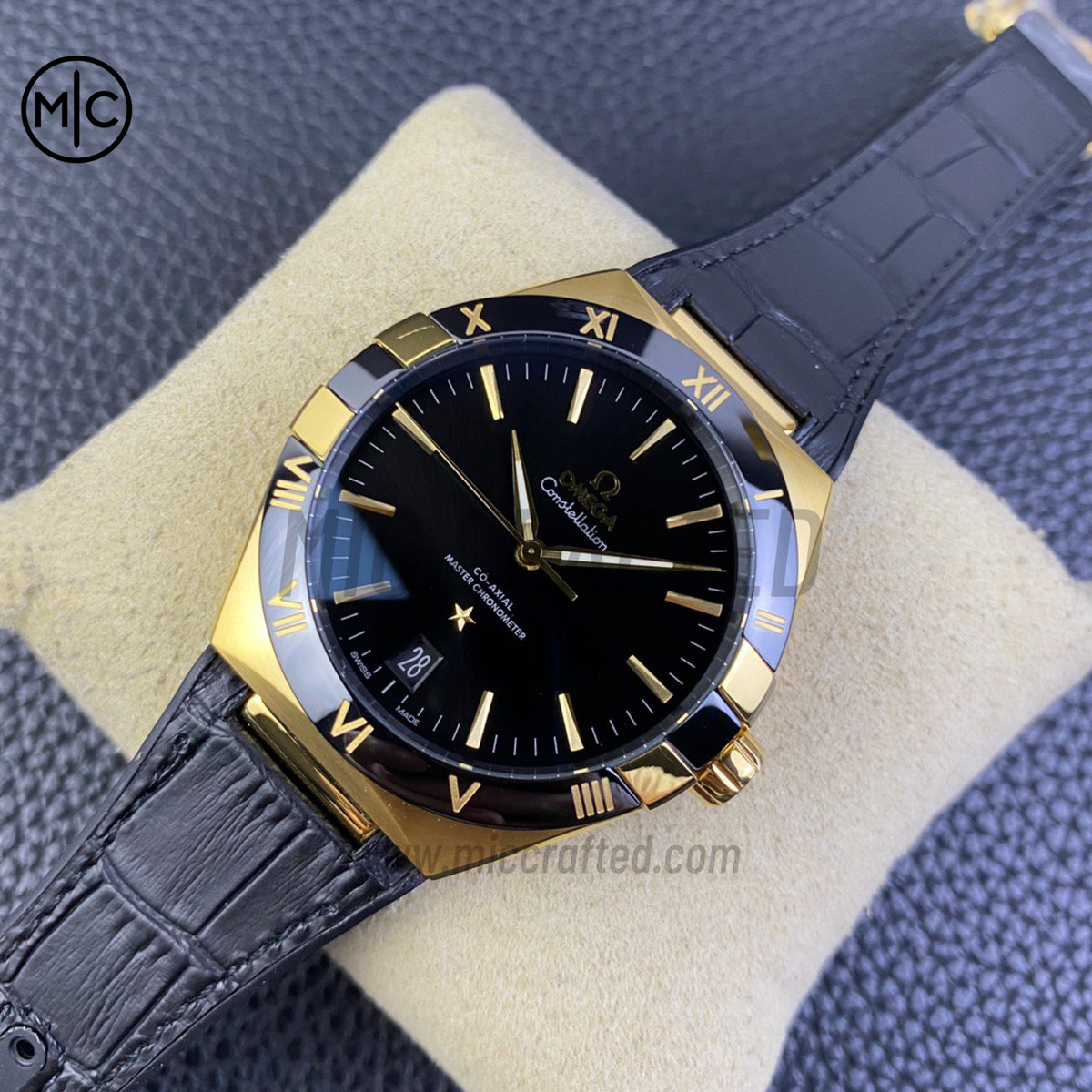 Constellation 41mm YG Black Ceramic on Leather Clad Rubber Strap – Premium Edition