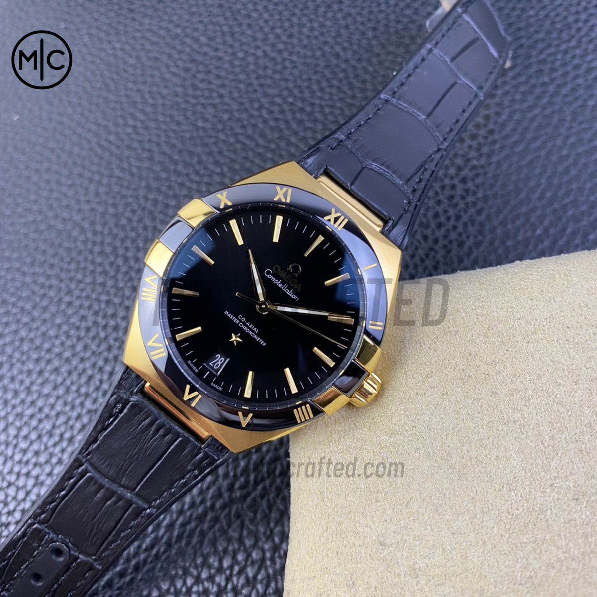 Constellation 41mm YG Black Ceramic on Leather Clad Rubber Strap – Premium Edition