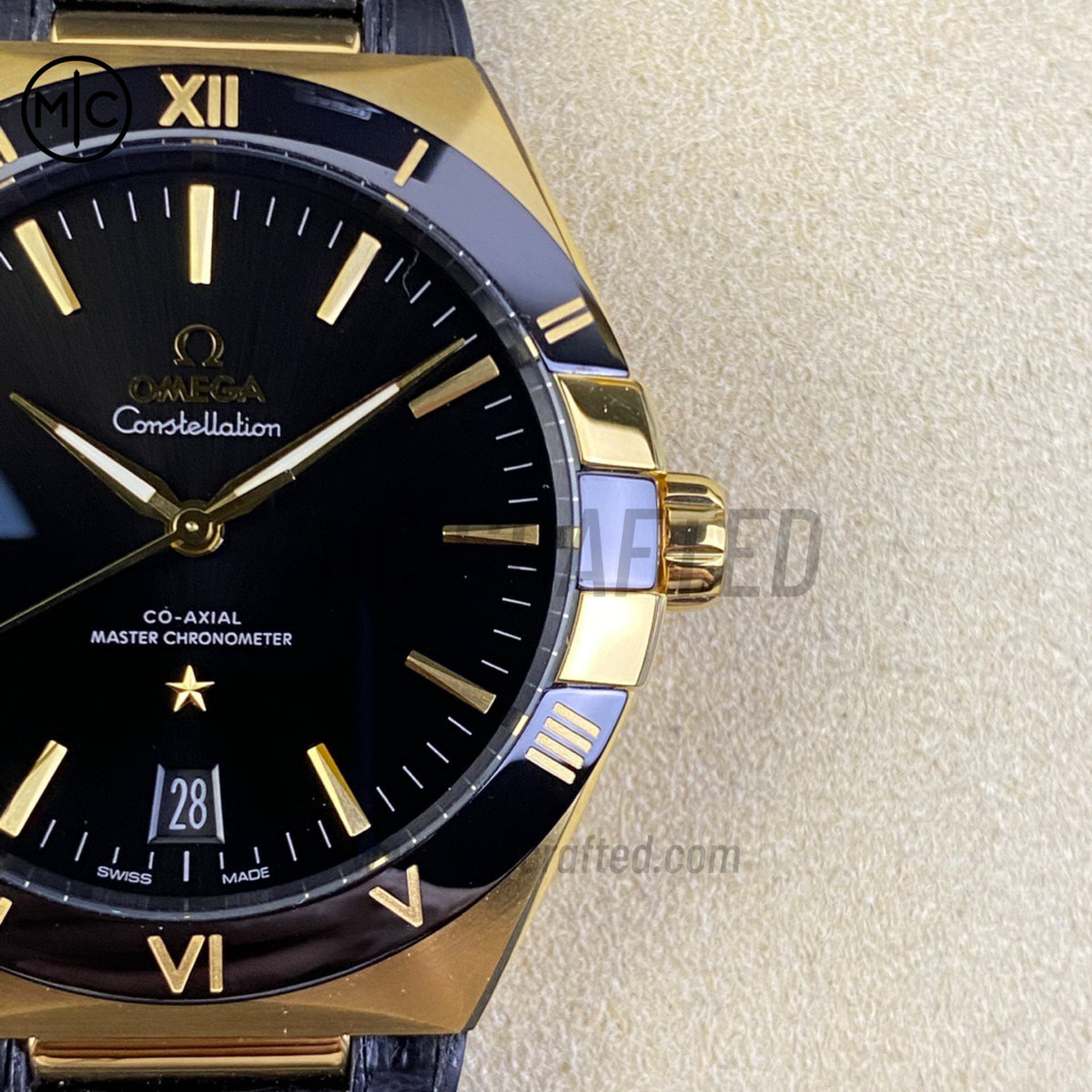 Constellation 41mm YG Black Ceramic on Leather Clad Rubber Strap – Premium Edition