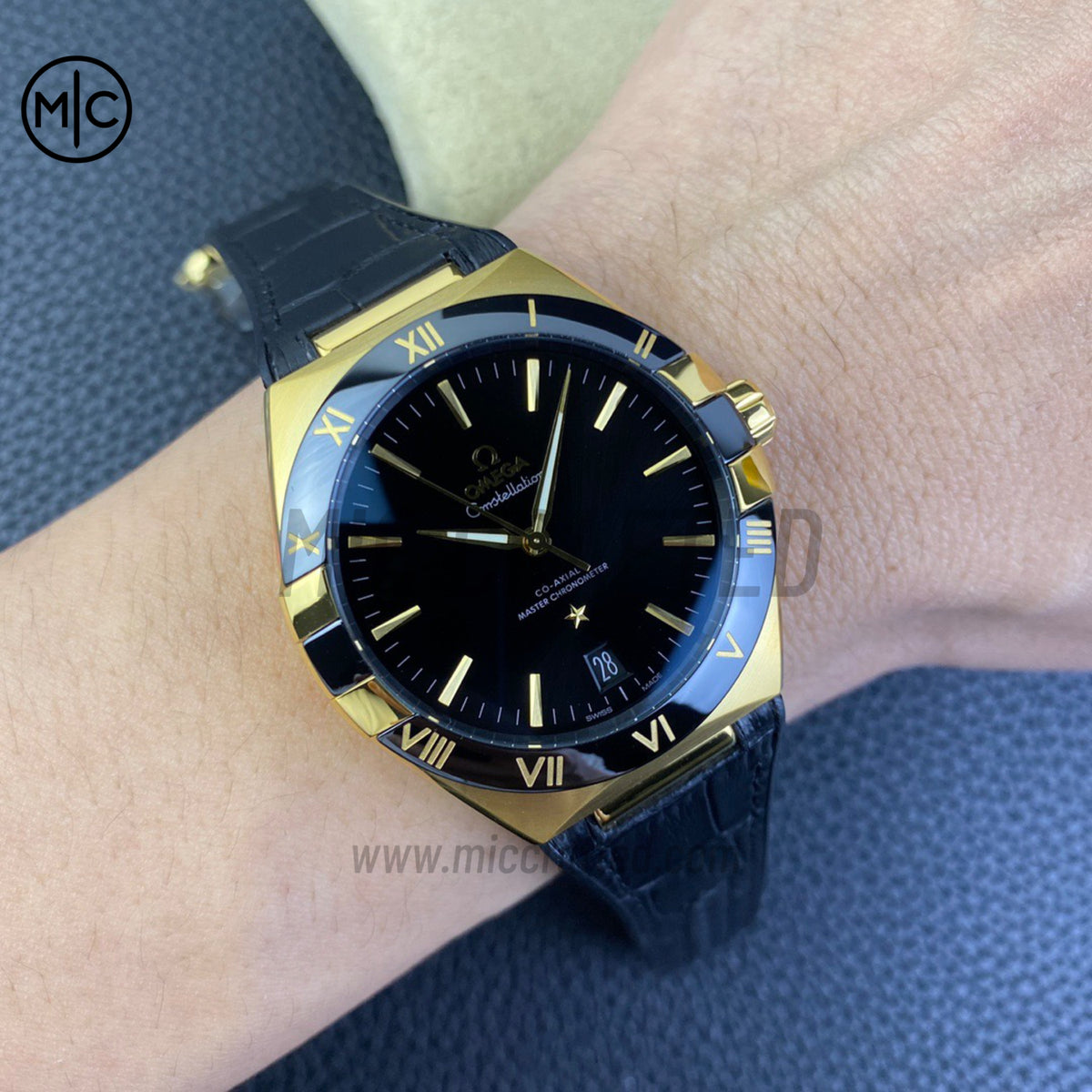 Constellation 41mm YG Black Ceramic on Leather Clad Rubber Strap – Premium Edition