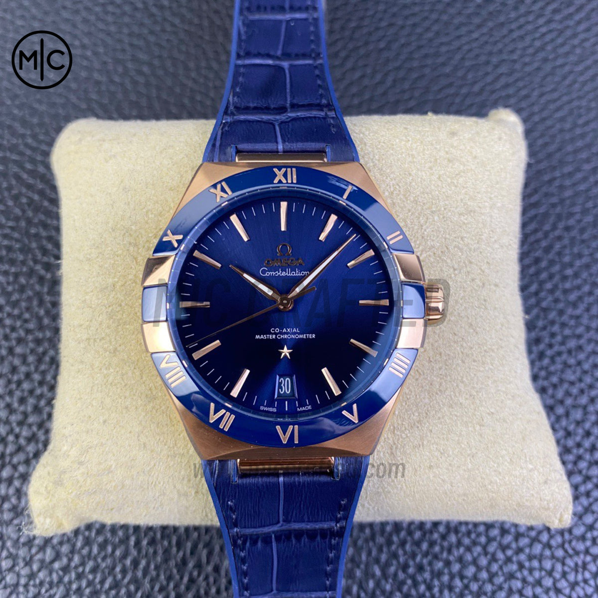 Constellation 41mm RG Blue Ceramic Blue Dial on Leather Clad Rubber Strap – Premium Edition