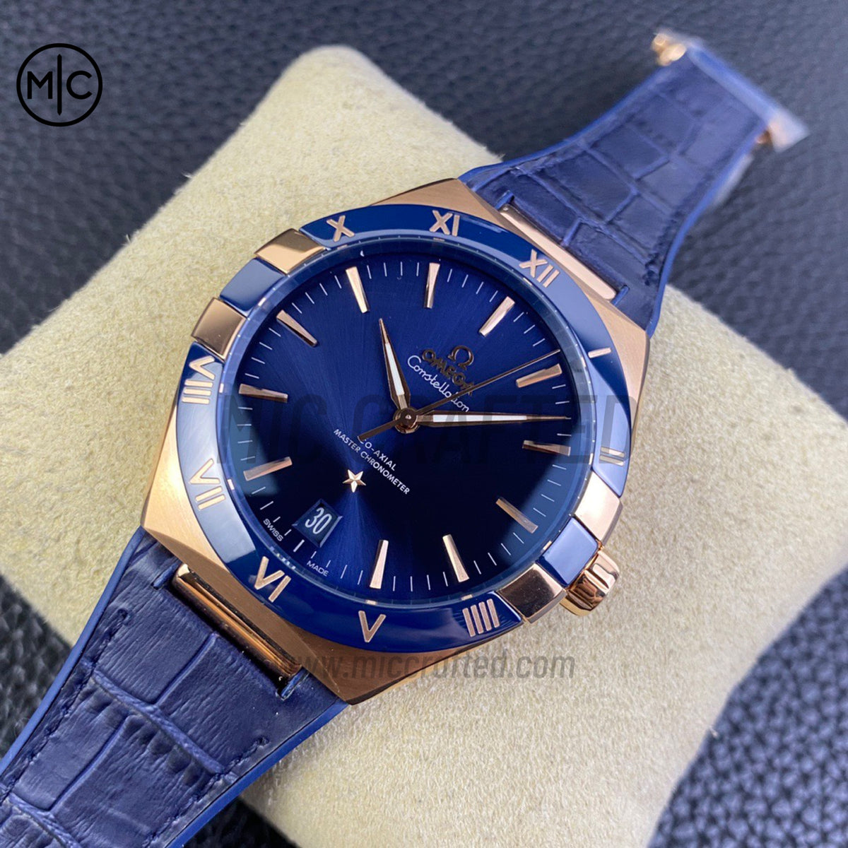 Constellation 41mm RG Blue Ceramic Blue Dial on Leather Clad Rubber Strap – Premium Edition