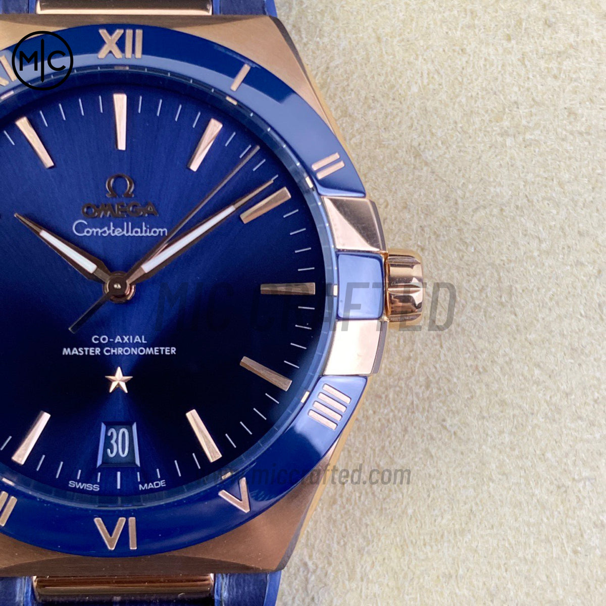 Constellation 41mm RG Blue Ceramic Blue Dial on Leather Clad Rubber Strap – Premium Edition