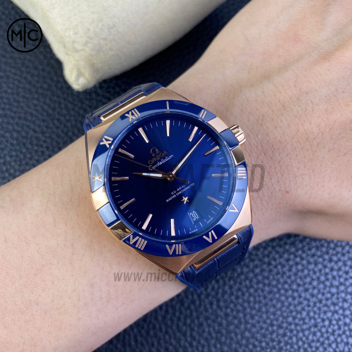 Constellation 41mm RG Blue Ceramic Blue Dial on Leather Clad Rubber Strap – Premium Edition