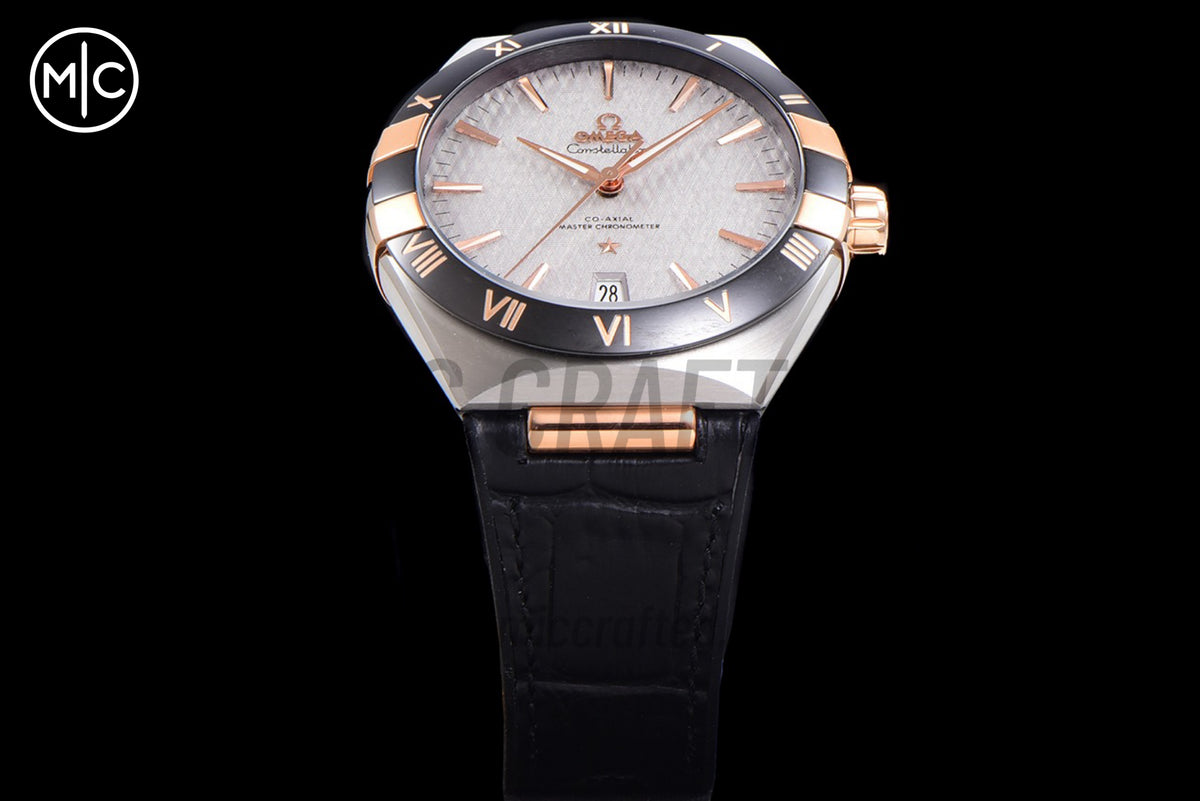 Constellation 41mm RG Silver Grey Dial on Leather Clad Rubber Strap – Premium Edition