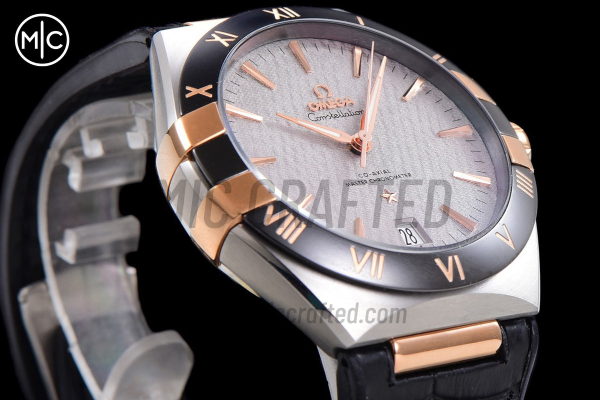 Constellation 41mm RG Silver Grey Dial on Leather Clad Rubber Strap – Premium Edition