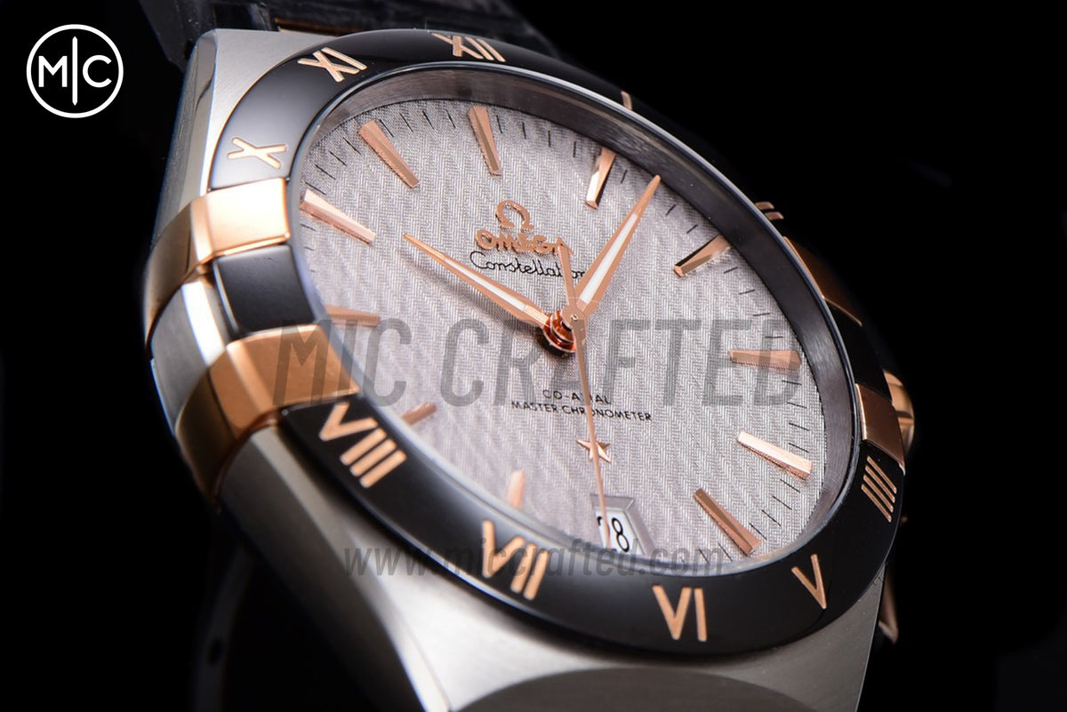 Constellation 41mm RG Silver Grey Dial on Leather Clad Rubber Strap – Premium Edition