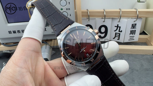 Constellation 41mm RG Wine Red Ceramic Red Dial on Leather Clad Rubber Strap – Premium Edition