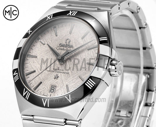 Constellation 41mm Black Ceramic Meteorite Dial on Leather Clad Rubber Strap – Premium Edition