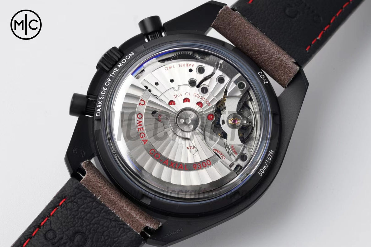 Speedmaster 44mm "Dark Side of The Moon" Real Ceramic Vintage Black on Brown Leather Strap – Premium Edition