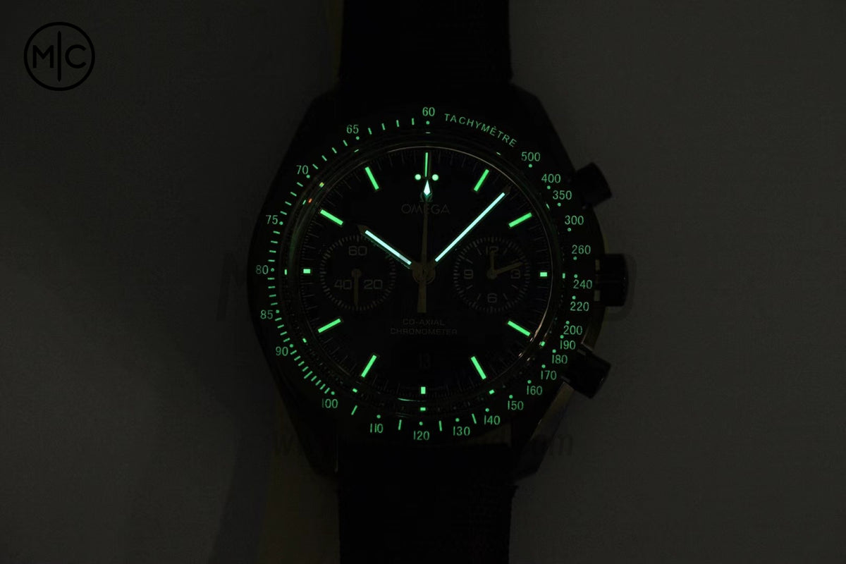 Speedmaster 44mm "Dark Side of The Moon" Real Ceramic Vintage Black on Brown Leather Strap – Premium Edition