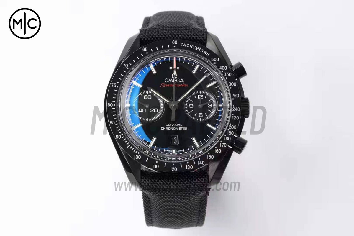 Speedmaster 44mm "Dark Side of The Moon" Real Ceramic on Black Nylon Strap – Premium Edition