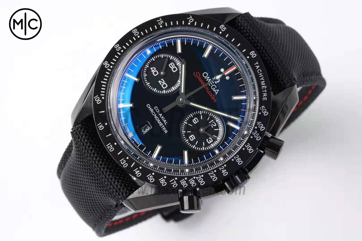 Speedmaster 44mm "Dark Side of The Moon" Real Ceramic on Black Nylon Strap – Premium Edition