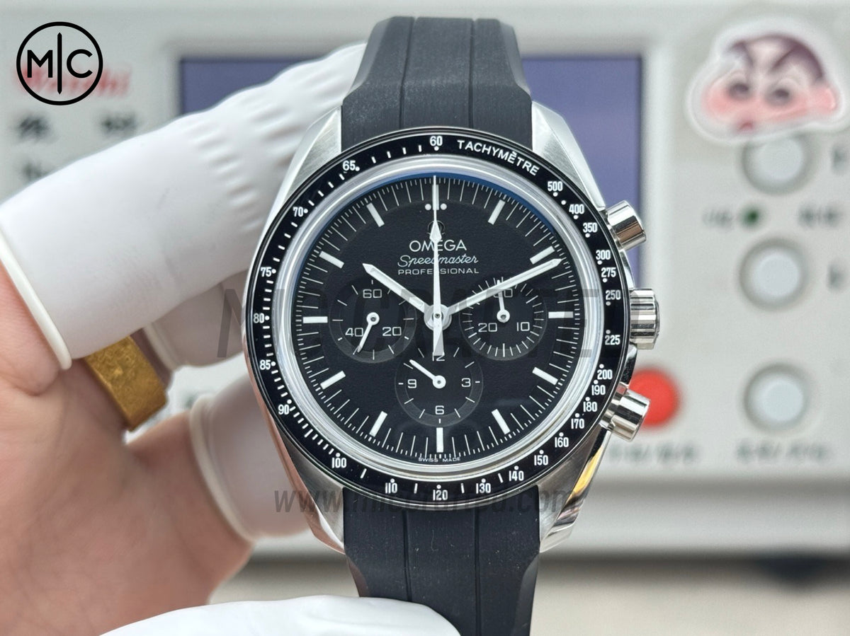 Speedmaster Professional 42mm Black Dial on Black Rubber Strap – Premium Edition