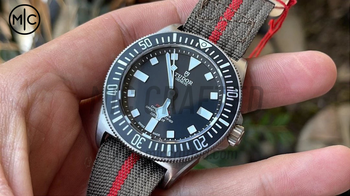 Pelagos FXD 42mm Titanium m25717n Black Dial on Gray Nylon Strap – Premium Edition