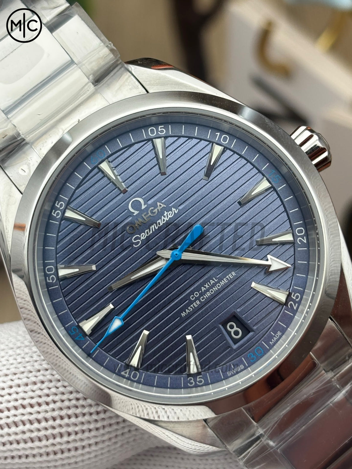 Aqua Terra 150M 41mm Master Chronometers Light Blue Dial Blue Hand on SS Bracelet – Premium Edition