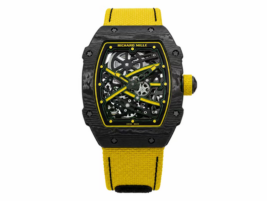 Richard Mille RM67-02 Black NTPT Handcrafted Edition Skeleton Dial on Yellow Nylon Strap — CRMA7 Skeleton Movement