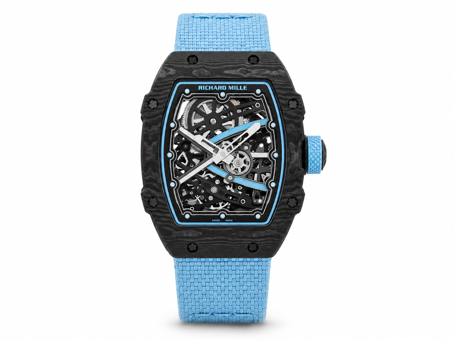 Richard Mille RM67-02 Black NTPT Handcrafted Edition Skeleton Dial on Blue Nylon Strap — CRMA7 Skeleton Movement