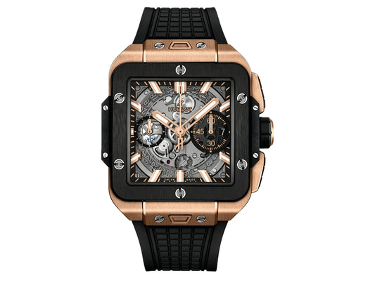 Square Bang Unico 42mm RG Skeleton Dial Ceramic Bezel on Black Rubber Strap – Premium Edition