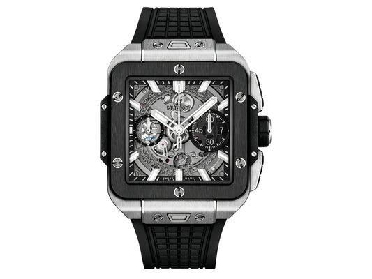 Square Bang Unico 42mm Titanium Skeleton Dial Ceramic Bezel on Black Rubber Strap – Premium Edition