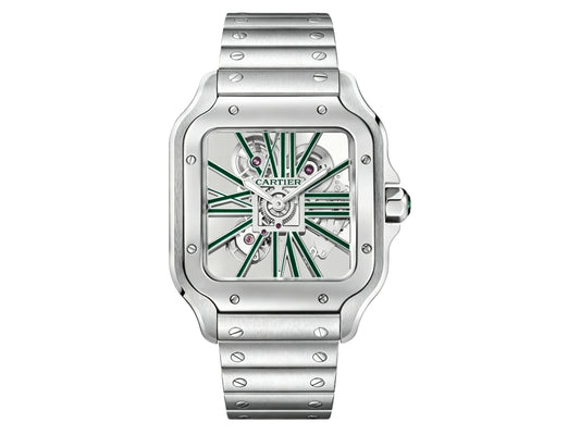 Santos Skeleton 40mm SS Skeleton Green Dial on SS SmartLink Bracelet – Premium Edition
