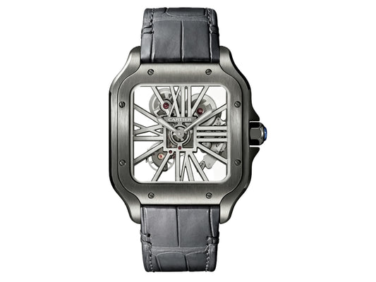 Santos Skeleton 40mm PVD Skeleton Dial on Gray Leather Strap – Premium Edition