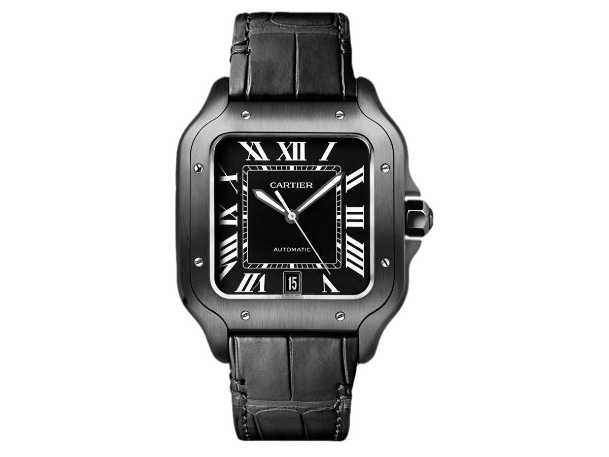 Santos De Cartier 40mm PVD 黑色錶盤配黑色皮革錶帶 - 尊享版