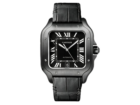 Santos De Cartier 40mm PVD Black Dial on Black Leather Strap – Premium Edition