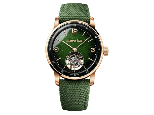 Code 11.59 26396NR 41mm RG Tourbillon Gradient Green Dial on Green Leather Strap – Premium Edition