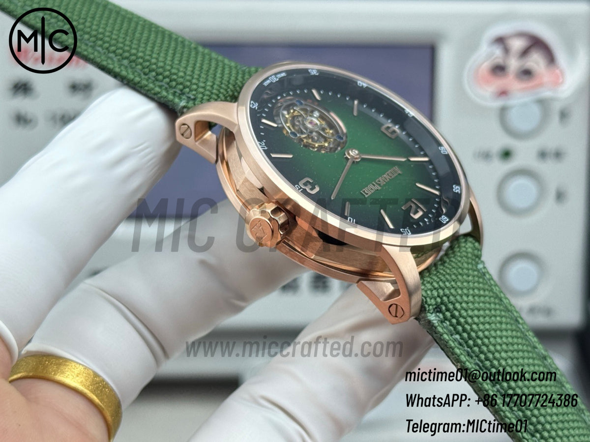 Code 11.59 26396NR 41mm RG 陀飛輪 漸層綠色錶盤 綠色皮革錶帶 – 尊貴版