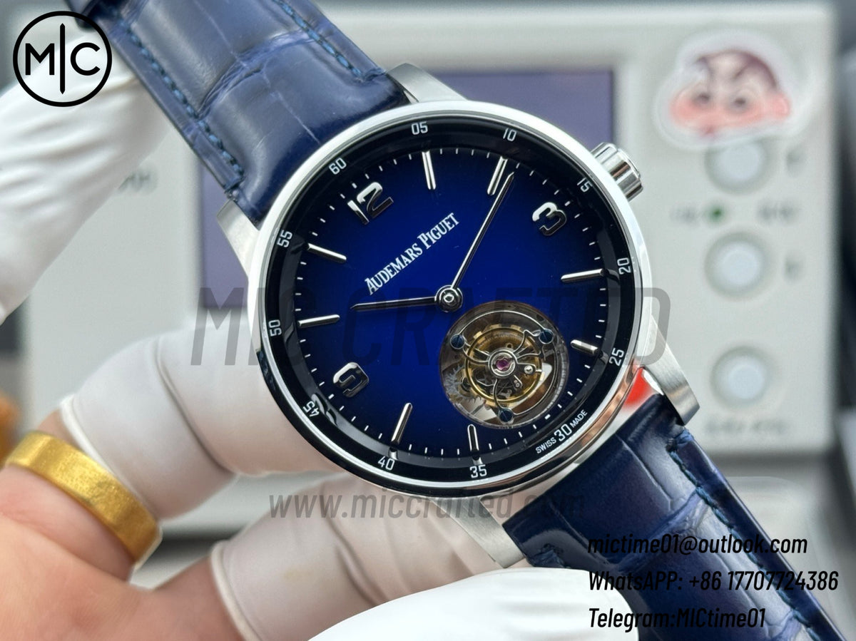 Code 11.59 26396BC 41mm Tourbillon SS Gradient Blue Dial on Black Leather Strap – Premium Edition