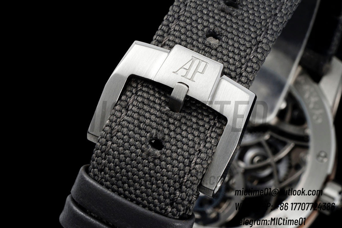 Code 11.59 41mm 26600 陀飛輪 SS／RG 黑色鏤空錶盤 灰色尼龍錶帶 – 尊貴版