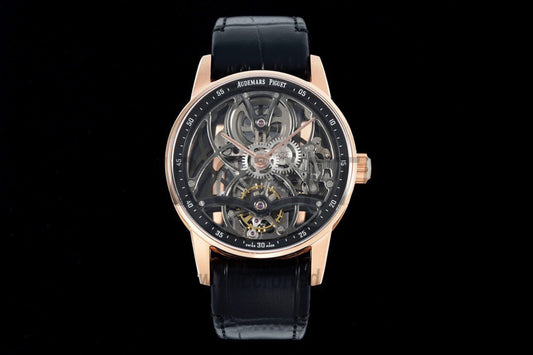Code 11.59 41mm 26600 Tourbillon RG Black Skeleton Dial on Black Leather Strap – Premium Edition