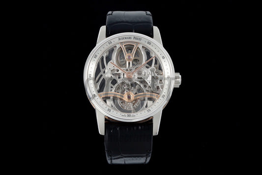 Code 11.59 41mm 26600 Tourbillon SS/RG Skeleton Dial on Black Leather Strap – Premium Edition