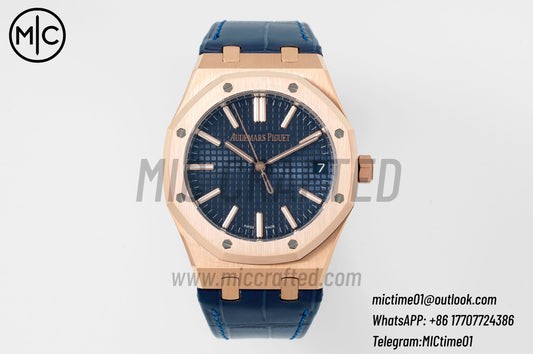 Royal Oak 41mm 15510 RG Blue Dial on Blue Leather Strap – Premium Edition