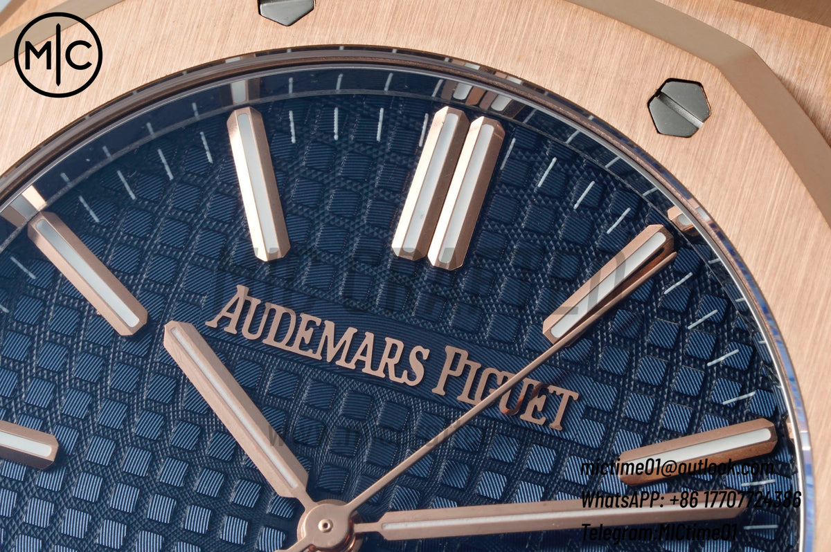 Royal Oak 41mm 15510 RG Blue Dial on Blue Leather Strap – Premium Edition