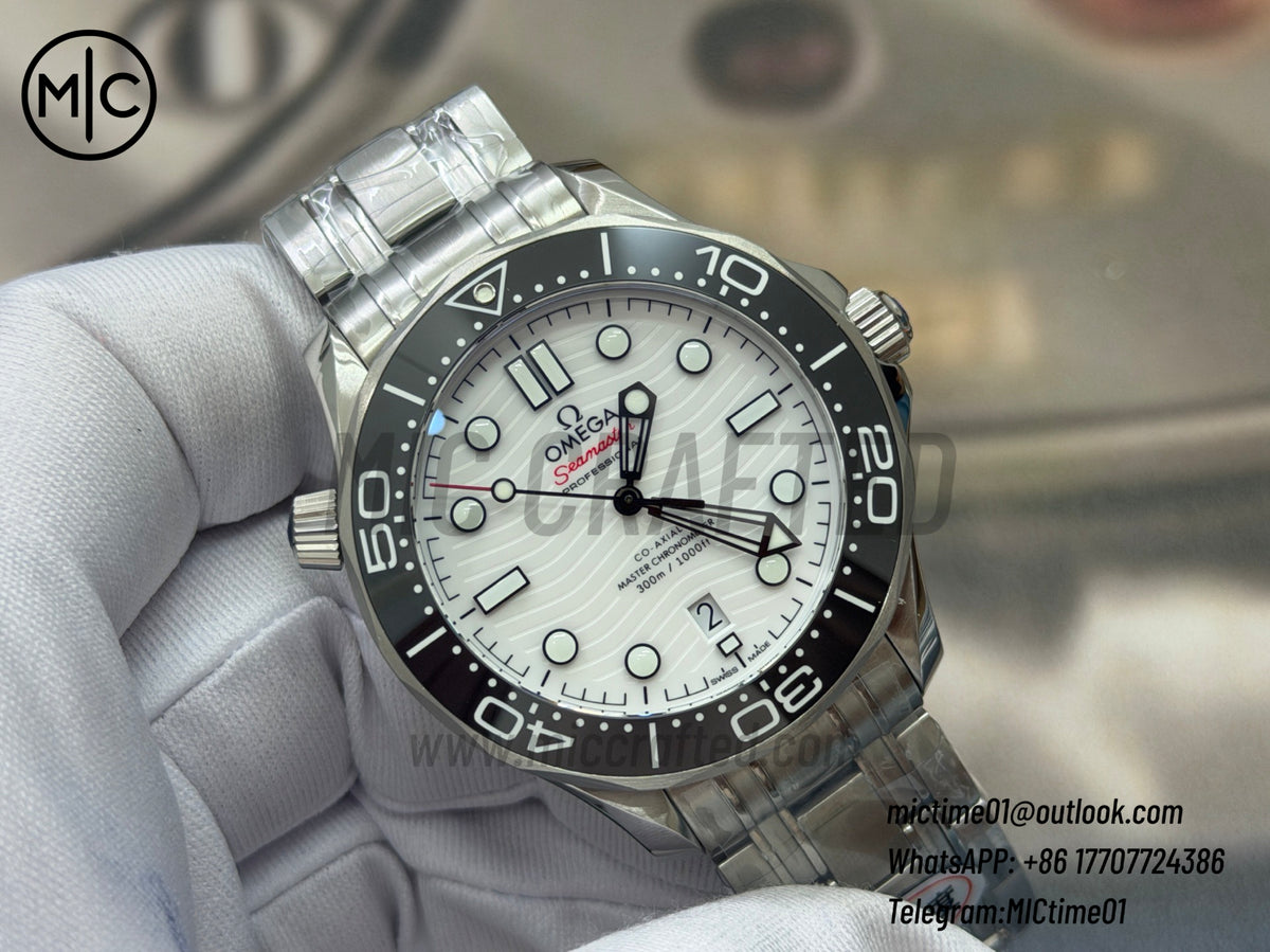 Seamaster Diver 300M SS Black Ceramic White Dial on SS Bracelet – Premium Edition