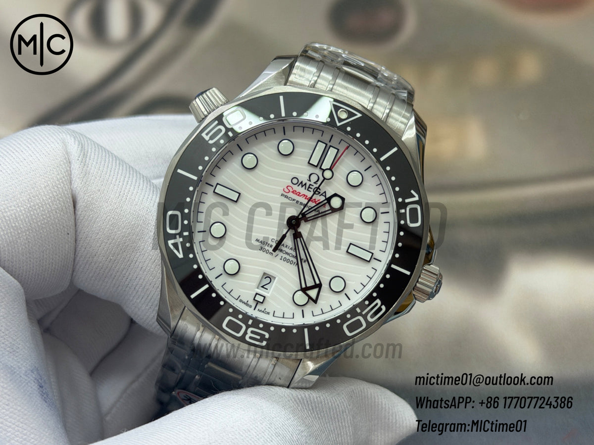 Seamaster Diver 300M SS Black Ceramic White Dial on SS Bracelet – Premium Edition