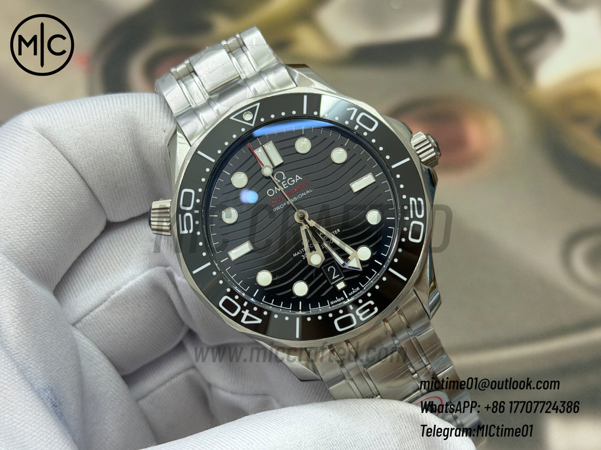 Seamaster Diver 300M SS Black Ceramic Black Dial on SS Bracelet – Premium Edition