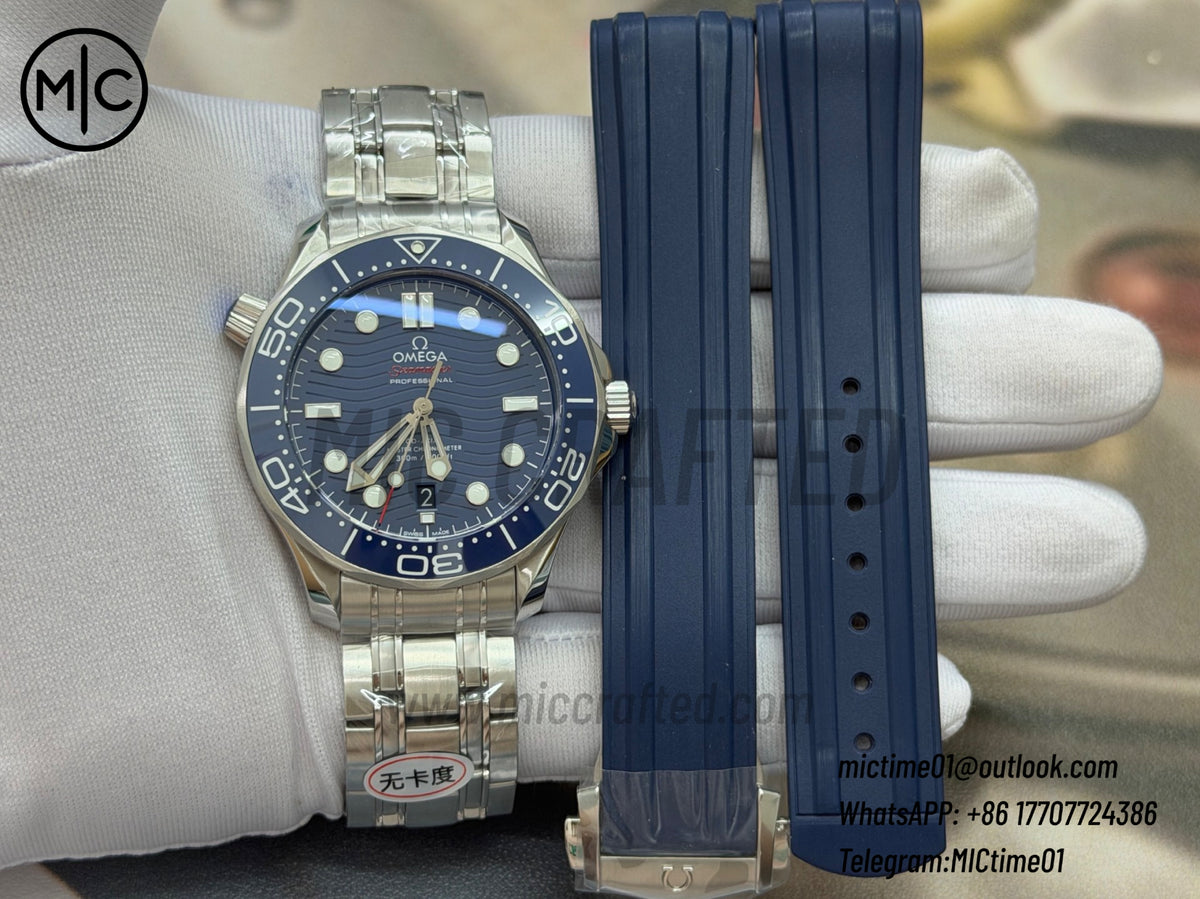 Seamaster Diver 300M SS Blue Ceramic Blue Dial on SS Bracelet – Premium Edition